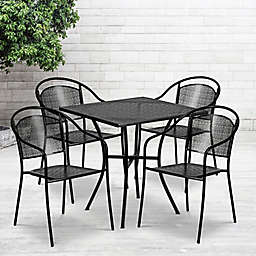 Flash Furniture 28-Inch Square Steel Patio Table and Curved Chairs Set in Black