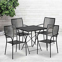 Flash Furniture Metal Patio Folding Table and Square-Back Chairs Set in Black