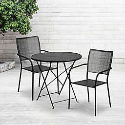 Flash Furniture 3-Piece Outdoor Patio Furniture Set with Square Back Chairs in Black
