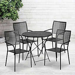 Flash Furniture Outdoor Patio Furniture Set with Square Back Chairs in Black
