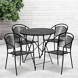 Flash Furniture 3-Piece Outdoor Patio Furniture Set with Round Back Chairs in Black