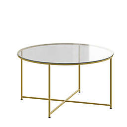 Flash Furniture Greenwich Metal and Glass Coffee Table in Matte Gold
