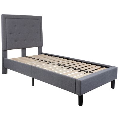 Flash Furniture Roxbury Twin Upholstered Platform Bed in Light Grey