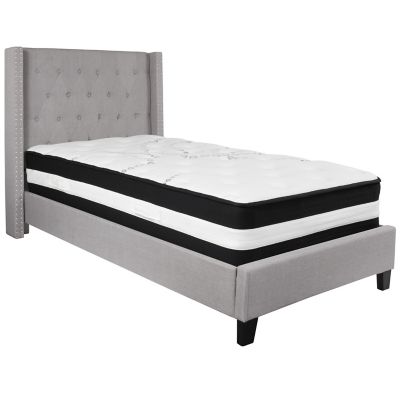 Flash Furniture Riverdale Twin Upholstered Platform Bed with Mattress in Light Grey