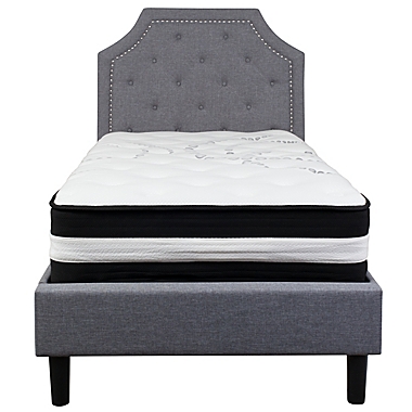 Flash Furniture Brighton Twin Upholstered Platform Bed with Mattress in Light Grey. View a larger version of this product image.