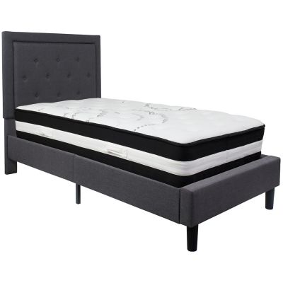 Flash Furniture Roxbury Twin Upholstered Platform Bed with Mattress in Dark Grey