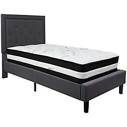 Flash Furniture Roxbury Twin Upholstered Platform Bed with Mattress in Dark Grey