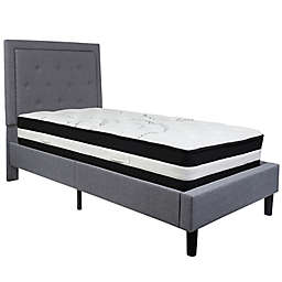 Flash Furniture Roxbury Twin Upholstered Platform Bed with Mattress in Light Grey