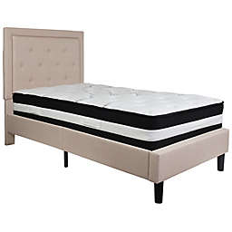 Flash Furniture Roxbury Twin Upholstered Platform Bed with Mattress in Beige