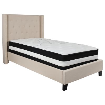 Flash Furniture Riverdale Twin Upholstered Platform Bed with Mattress in Beige