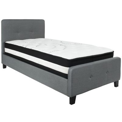Flash Furniture Tribeca Twin Upholstered Platform Bed with Mattress in Dark Grey