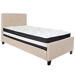 Flash Furniture Tribeca Twin Upholstered Platform Bed with Mattress in Beige