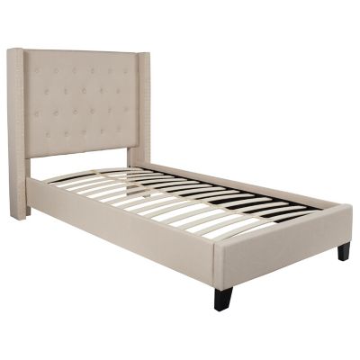 Flash Furniture Riverdale Twin Upholstered Platform Bed in Beige