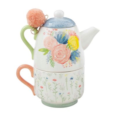 Mud Pie&reg; 2-Piece Stacked Floral Tea For One Teapot and Mug Set