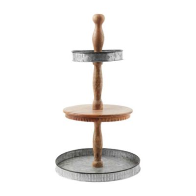 Mud Pie&reg; 3-Tier Tin and Wood Server in Tan