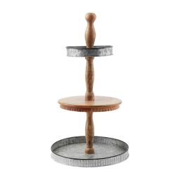 Mud Pie® 3-Tier Tin and Wood Server in Tan