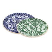Mud Pie&reg; Indigo Green 2-Piece Round Platter Set