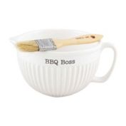 Mud Pie&reg; 2-Piece "BBQ Boss" Sauce Bowl and Brush Set in White