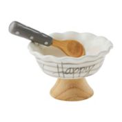 Mud Pie&reg; 2-Piece "Happy" Striped Candy Dish and Spoon Set in Grey