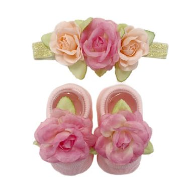 Toby Fairy&trade; Newborn 2-Piece Flower Crown Headband and Mary Jane Bootie Set in Light Pink. View a larger version of this product image.