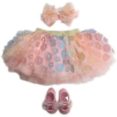 Toby Signature Size 6-12M 3-Piece 3D Floral Headband, Tutu, and Mary Jane Set in Rainbow