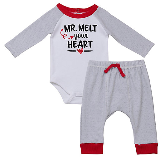 Alternate image 1 for Baby Starters® 2-Piece Melt Your Heart Long Sleeve Bodysuit and Pant Set in Grey