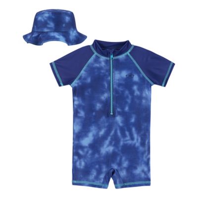 Beetle Thread 2 Piece Swim Romper And Bucket Hat Set In Blue Tie Dye Bed Bath Beyond