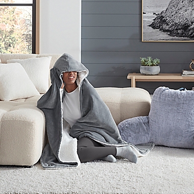 UGG&reg; Avery Hooded Throw Blanket in Ash Fog. View a larger version of this product image.