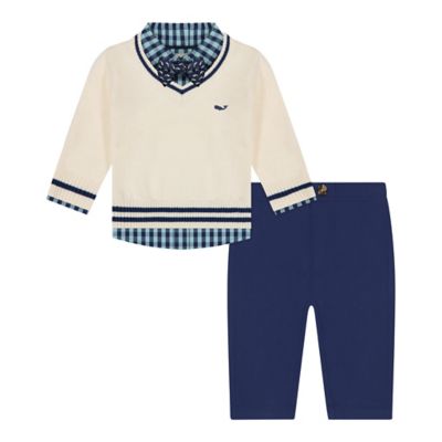 Beetle &amp; Thread Size 12-18M 4-Piece Whale Sweater, Pant, Shirt, Tie Set in Ivory/Navy