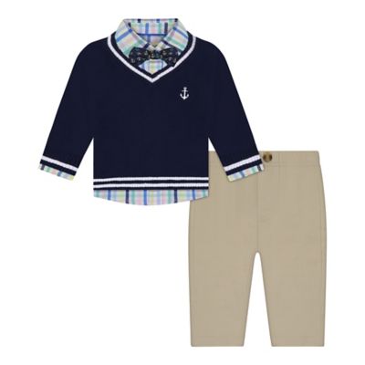 Beetle &amp; Thread&reg; Size 3-6M 4-Piece Sweater, Shirt, Pant, and Bow Tie Set in Navy