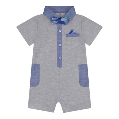 Beetle &amp; Thread&reg; Size 3-6M Pique Romper with Bowtie in Grey/Blue