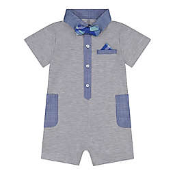 Beetle & Thread® Pique Romper with Bowtie in Grey/Blue
