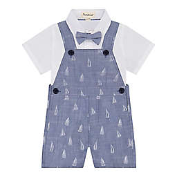 Beetle & Thread® Size 3T 3-Piece Sailboat Overall Set with Bow Tie in Chambray