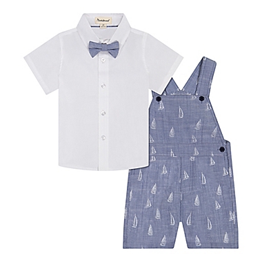 Beetle &amp; Thread&reg; Size 3T 3-Piece Sailboat Overall Set with Bow Tie in Chambray. View a larger version of this product image.