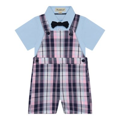 Beetle &amp; Thread&reg; 3-Piece Plaid Overall Set with Bow Tie in Blue