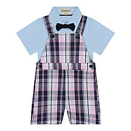 Beetle & Thread® Size 2T 3-Piece Plaid Overall Set with Bow Tie in Blue