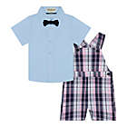 Alternate image 1 for Beetle &amp; Thread&reg; Size 2T 3-Piece Plaid Overall Set with Bow Tie in Blue