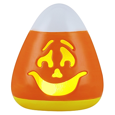 H for Happy&trade; 4-Inch Ceramic Candy Corn Halloween Figure with LED Light in Orange. View a larger version of this product image.