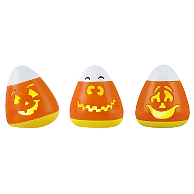 H for Happy&trade; 4-Inch Ceramic Candy Corn Halloween Figure with LED Light in Orange. View a larger version of this product image.