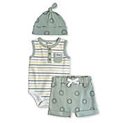 Rabbit+Bear Sunshine Size 0-3M 3-Piece Stripe Organic Cotton Bodysuit, Short and Cap Set
