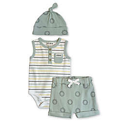 Rabbit+Bear Sunshine Size 3-6M 3-Piece Stripe Organic Cotton Bodysuit, Short and Cap Set