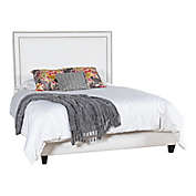 Leffler Home Brookside Queen Upholstered Panel Bed in White Faux Leather/Brass