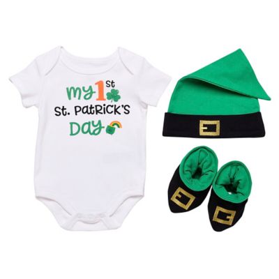 Baby Starters&reg; 3-Piece My First St. Patricks Day Bodysuit, Cap, and Booties Set in White