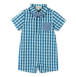 Beetle & Thread® Size 0-3M Check Shirtall with Bowtie in Aqua