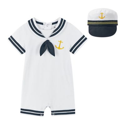 Beetle &amp; Thread&reg; 2-Piece Sailor Romper with Hat in White