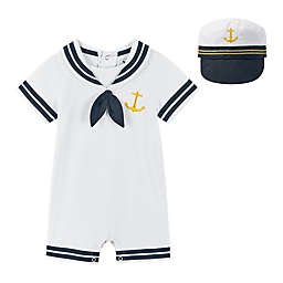 Beetle & Thread® 2-Piece Sailor Romper with Hat in White