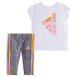 adidas® Size 3M 2-Piece Winning 3-Stripe Short Sleeve Shirt and Tight Set in White/Multi