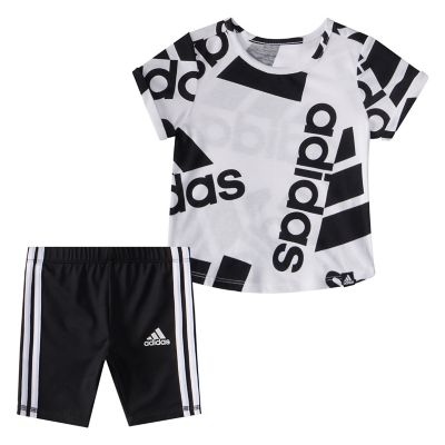 adidas&reg; 2-Piece Printed Tee and Bike Short Set in Black/White