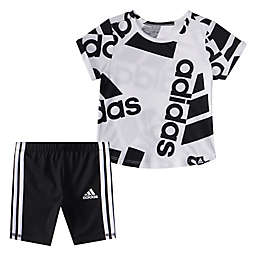 adidas® Size 6M 2-Piece Printed Tee and Bike Short Set in Black/White