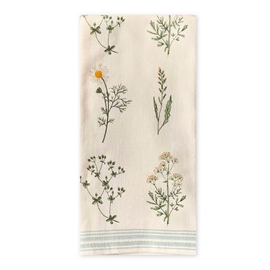 Crown Linen Designs Embroidered Wildflowers Cream Linen Kitchen or Bath  Hand Towel